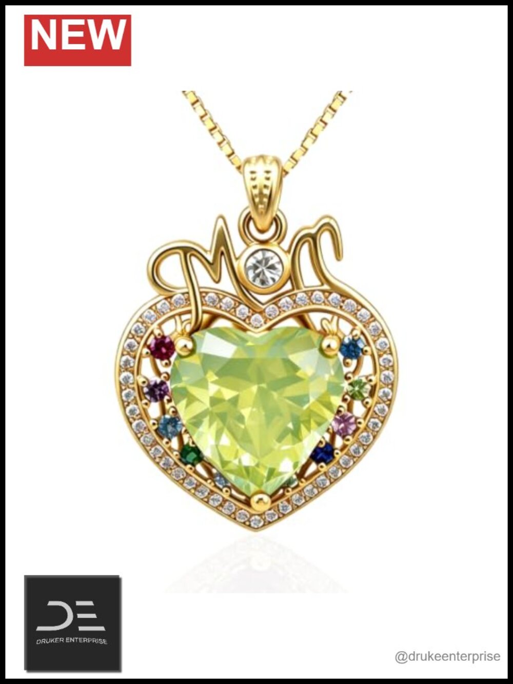 18K Gold Plated MOM Necklace Heart Birthstone Pendant Dainty Gift
